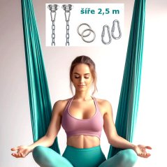 Síť na jógu - Hamaka, šíře 2,5 m, vč. karabin, řetízků a háků, 4 barvy