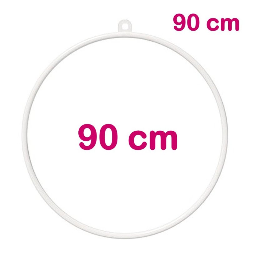 Aerial Hoop 90 cm s provazem a karabinami, bílý