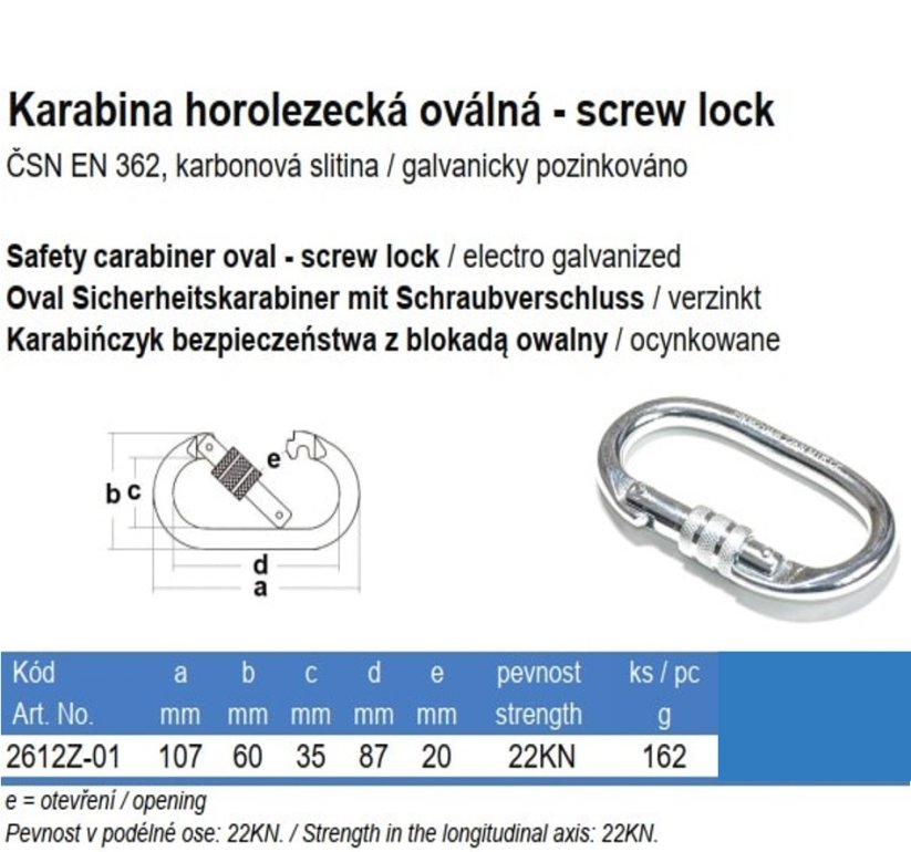 Karabina oválná s pojistkou Screw Lock