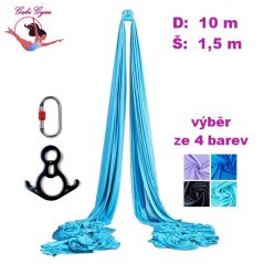 Akrobatická šála 10 m, šíře 1,5 m, vč. osmy a karabiny, černá, Španělsko