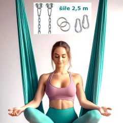 Síť na jógu - Hamaka, šíře 2,5 m, vč. karabin, řetízků a háků, 4 barvy