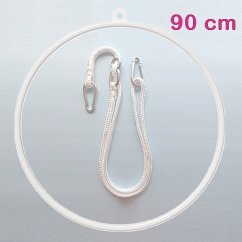 Aerial Hoop 90 cm s provazem a karabinami, bílý