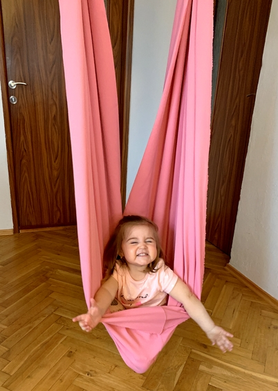 Síť na jógu - Hamaka 5 m, šíře 2,6 m, vč. kroužků, karabin a řetízků, světle tyrkysová